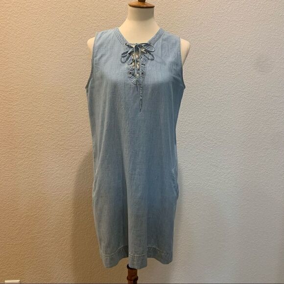 Madewell Chambray Dress S Lace Up Denim - Picture 3 of 9